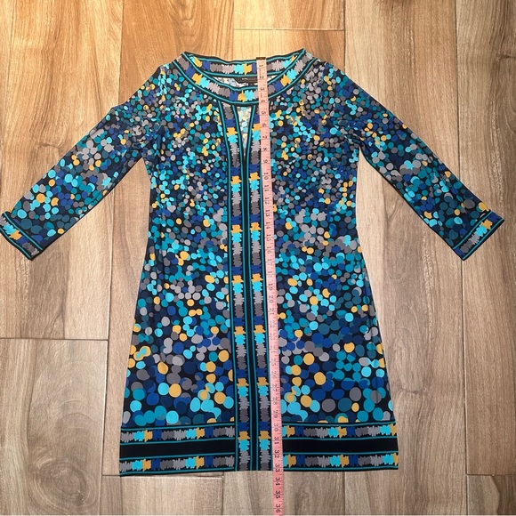 BCBG Max Azria Blue Dot Shift Dress Size Small 3/4 Sleeve Knew Length Black - Picture 7 of 11